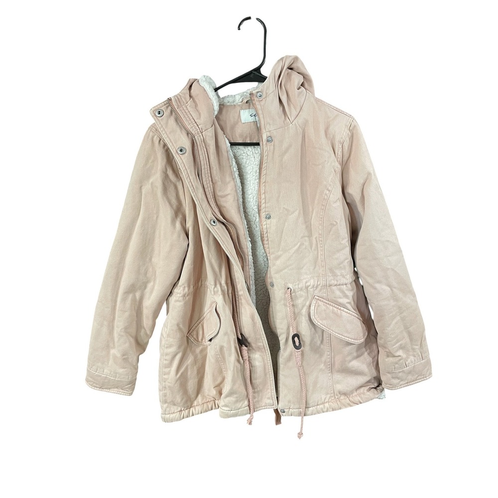 Sebby Collection Womens XL Blush Pink Sherpa Lined Hooded Utility Jacket Parka